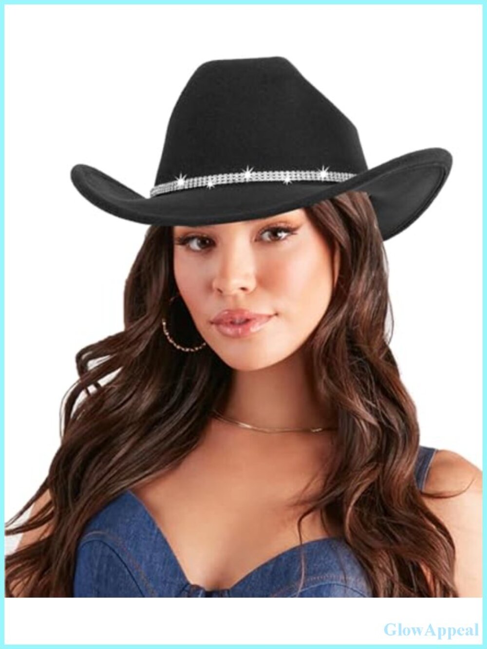 Rhinestone Western Cowboy Hat Women Wide Brim Bling Cowgirl Disco Party